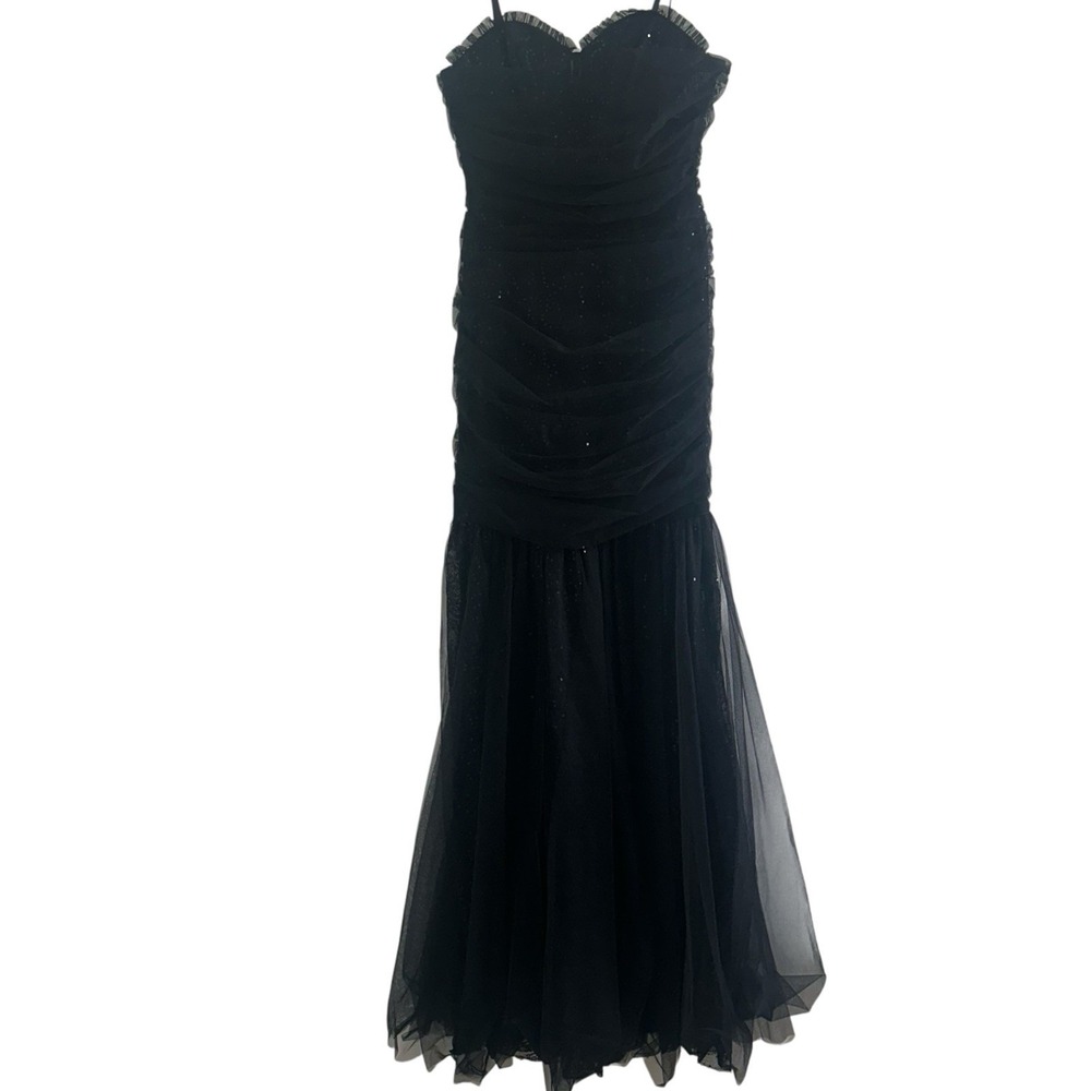 Betsy & Adam Black Ruched Tulle‎ Sequin Cocktail Dress Size 6 Formal